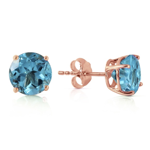 14K. GOLD STUD EARRING WITH NATURAL BLUE TOPAZ (Rose gold) - Picture 3 of 5